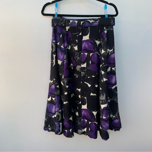 "Peony" Ladies Size 8 Circle Skirt Purple Black Floral Wool Silk Belted Lined - Picture 6 of 10